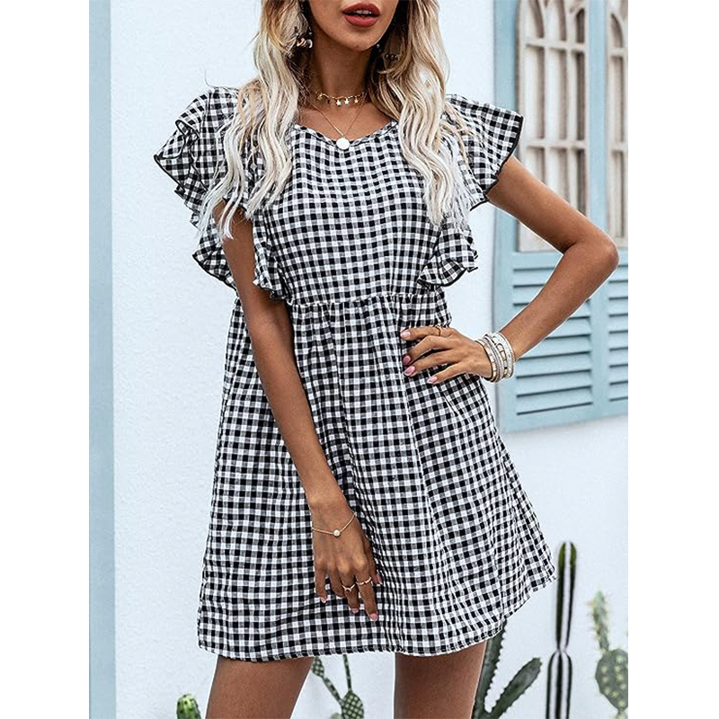 Vestido de Verano Gingham Butterfly Sleeve